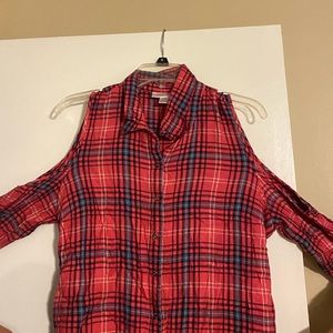 Motherhood Maternity off-the-shoulder button up plaid maternity top size XL